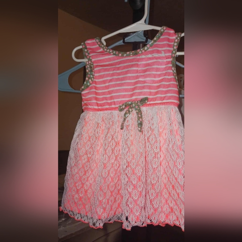 Youngland Girls Pink and White Lace  Dress 18 Months.  A-30